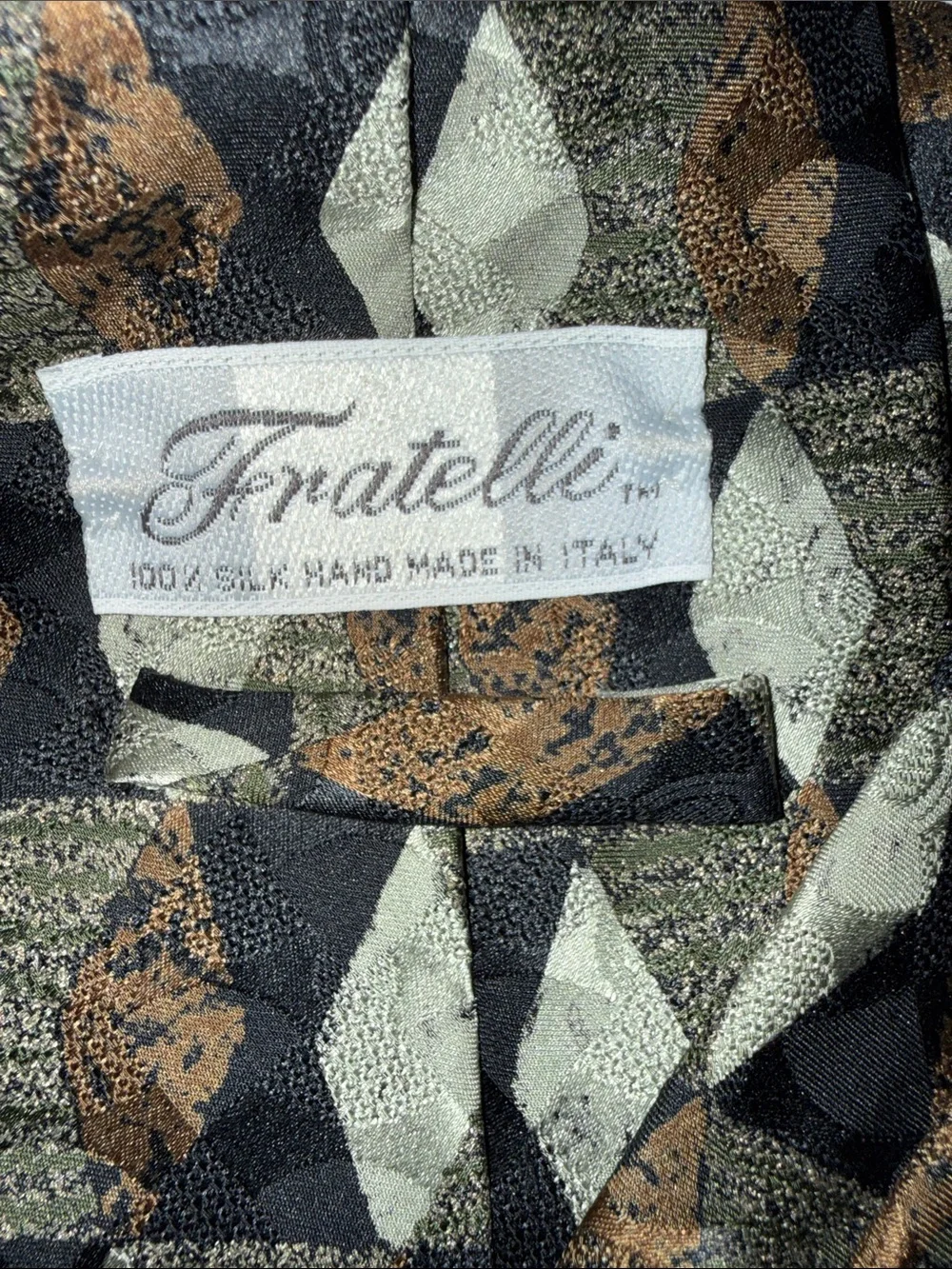 Fratelli Rossetti Geometric Pattern Tie in Black, Brown & Gray 100% Silk Italian